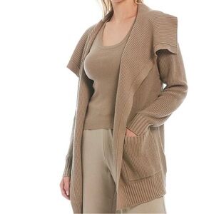 Splendid Tan Talia Long Sleeve Ribbed Hem Open Front Cardigan Women’s Size Large